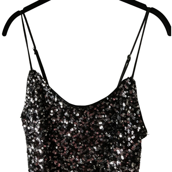 IRIS Women's Medium Black Silver Dress Adjustable Straps Sequin Spaghetti Strap - Picture 2 of 11